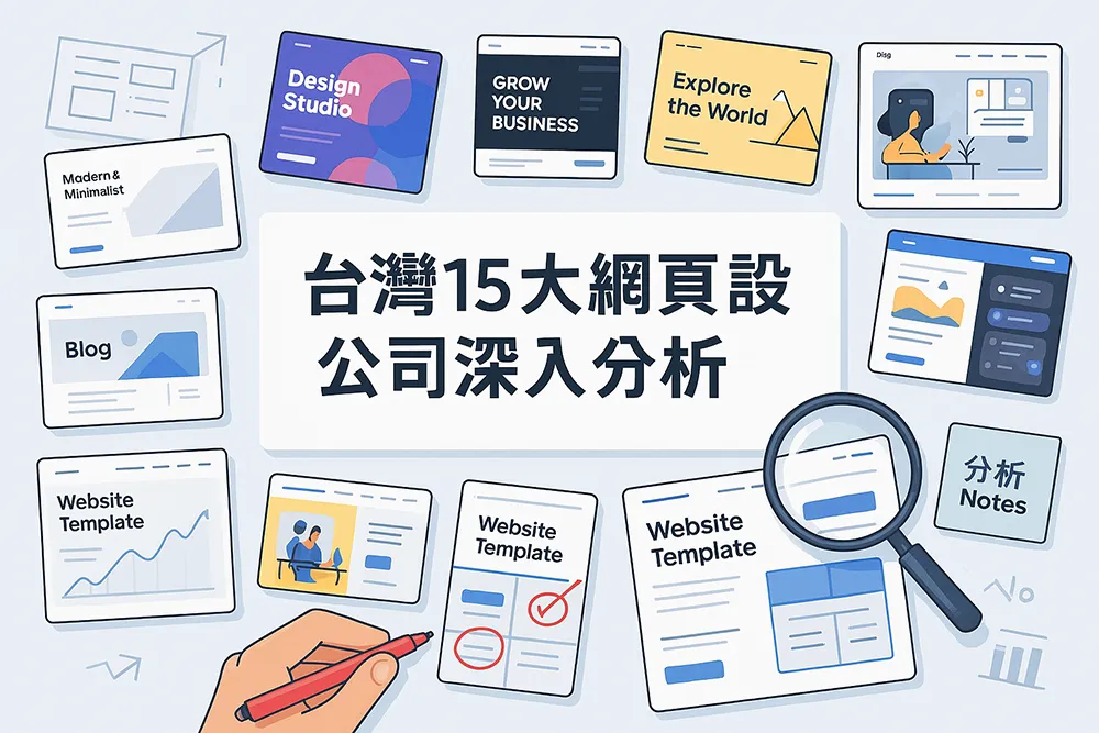 這張圖片呈現一個現代風格的網站首頁設計，畫面中央是一個大膽的標語文字：「讓設計說話」，搭配簡潔有力的字體。背景使用淺灰色漸層，營造出專業且具有科技感的氛圍。畫面上方是透明的導覽列，包含「關於我們」、「服務項目」、「作品案例」、「聯絡我們」等選單，字體清晰易讀。