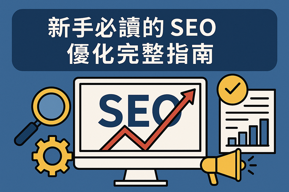一張現代專業的 SEO 文章封面圖，採用寬螢幕橫幅格式。畫面中心是一台筆電，螢幕上顯示著 SEO 數據圖表與關鍵字分析。筆電周圍漂浮著數位行銷相關的圖示，如放大鏡、圓餅圖、齒輪與超連結圖示。背景為柔和的藍白漸層，呈現出科技感與數位成長的氛圍，並搭配中央顯眼的『SEO文章』中文字樣，整體設計簡潔大方，適合用於部落格或企業行銷網站的橫幅封面。